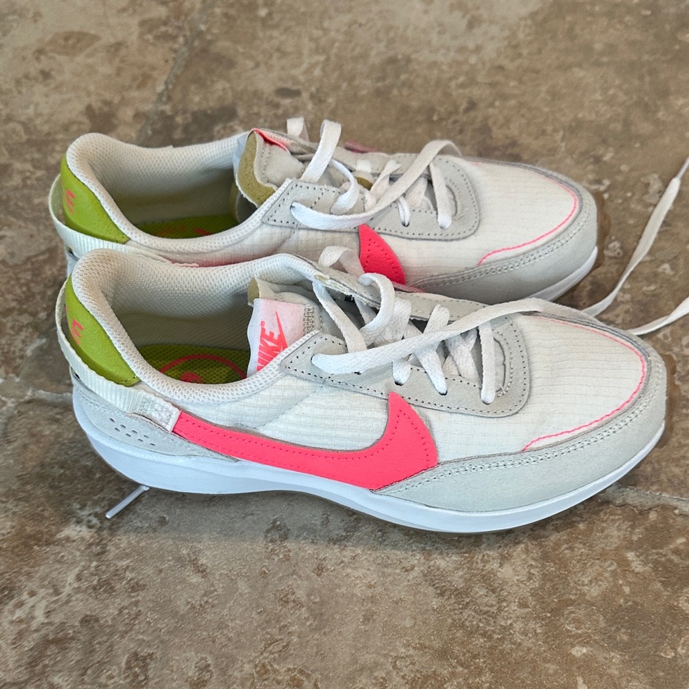 Nike White Sneakers with Pink and Green Accents
